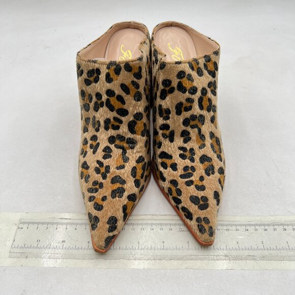 FOWT Brown Leopard Pointed Toe Slip On Mules Stacked Block High Heel Sandal - Picture 3 of 8